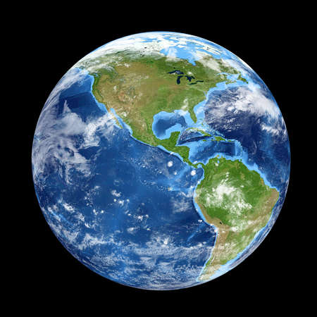 Planet Earth from space showing North & South America, USA. World isolated on black background. Elements of this image furnished by NASAの写真素材