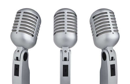 Set of vintage microphones isolated on white backgroundの写真素材