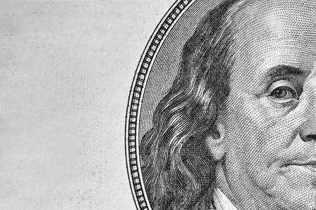 Benjamin Franklin's portrait on 100 dollar bill. の写真素材