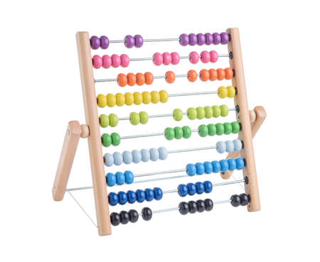 wooden abacus isolated on white backgroundの写真素材