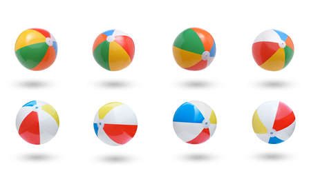 Beach balls collection isolated on white backgroundの写真素材