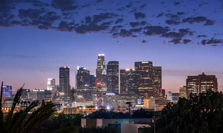 Los Angeles, California, USA downtown cityscape at nightの写真素材