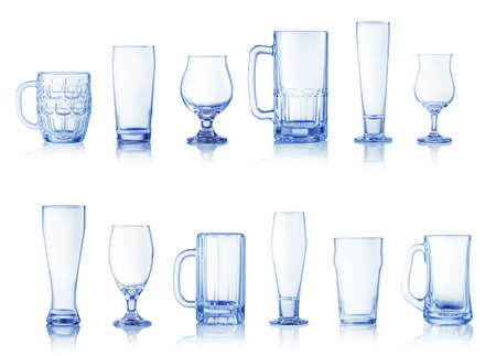 Collection of different beer glasses isolated on whiteの写真素材