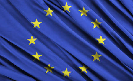 Closeup of ruffled Europe flagの写真素材