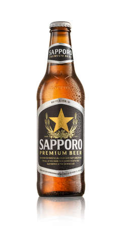LOS ANGELES; USA - SEPTEMBER 21; 2017 - Bottle of Sapporo Beer isolated on white. The brewery was founded in 1876 by brewer Seibei Nakagawa.のeditorial素材