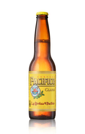 Los Angeles CA - August 23: Bottle of mexican pilsner-style beer Pacifico Clara isolated on white background. のeditorial素材