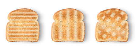 Set of three slices toast bread isolated on whiteの写真素材