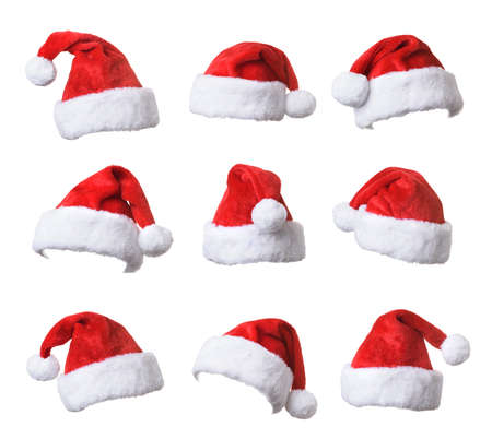 Set of Santa's red hat isolated on white backgroundの写真素材