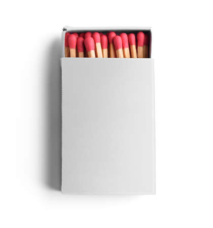 Top view of opened blank matchbox isolated on white background の写真素材