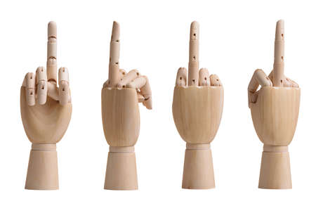 Collection of hands holding middle finger up for an obscene gestureの写真素材