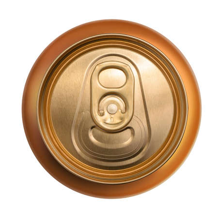 Golden can top view isolated on white backgroundの写真素材