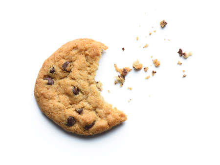 Bitten chocolate chip cookie. Isolated on white background.の写真素材