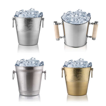 Champagne buckets full with ice. Isolated on whiteの写真素材