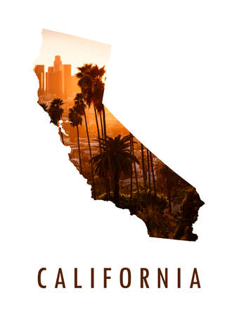 Los Angeles picture inside of California mapの写真素材
