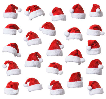 Collection of Santa's red hat isolated on white backgroundの写真素材