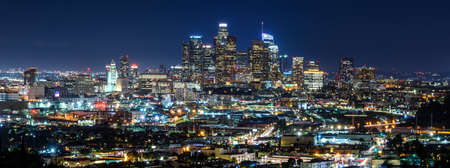 Downtown Los Angeles at night. Panoramic viewの写真素材