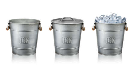 Ice buckets isolated on white backgroundの写真素材