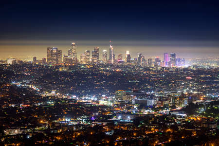 Smoggy foggy night in Downtown Los Angelesの写真素材