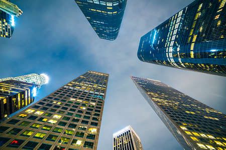 Downtown Los Angeles skyscrapers at night.の写真素材