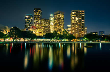 Downtown Los Angeles at nightの写真素材