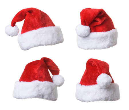 Collection of Santa's red hat isolated on white backgroundの写真素材