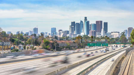 Los Angeles City Freeway Traffic At Sunny Dayの写真素材