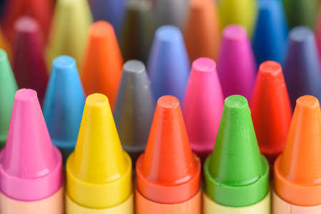 Close up of colorful and pastel crayonsの写真素材