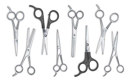 Collection of scissors isolated on white backgroundの写真素材