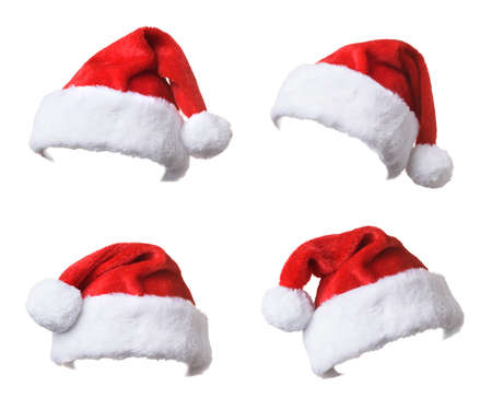 Set of Santa's red hat isolated on white backgroundの写真素材