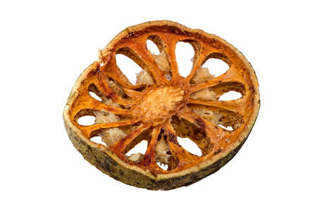 dried quince slices on a white backgroundの写真素材