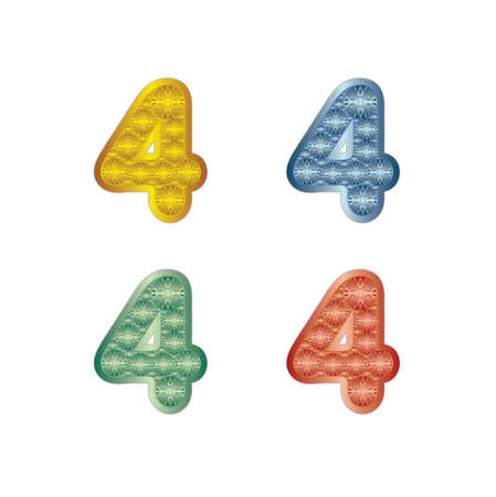 4 colors of number four in special shape and design.のイラスト素材