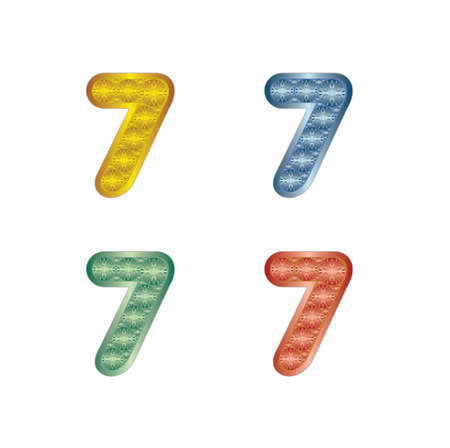 4 colors of number seven in special shape and design.のイラスト素材