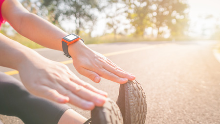 Women exercise in the morning with SmartWatch.