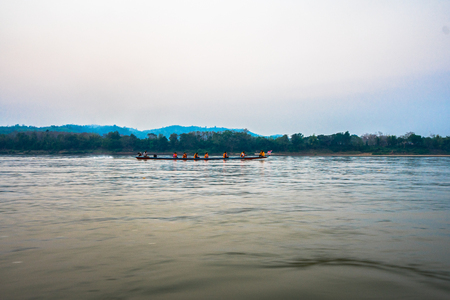 The cruise on the Mekong River by boat fishermen.の写真素材
