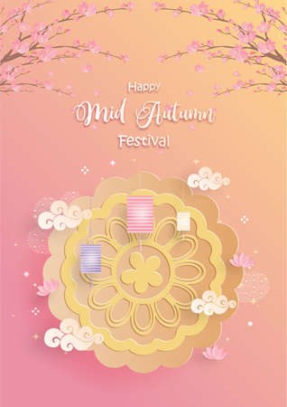 Mid Autumn Festival in paper cut style vector illustration.のイラスト素材