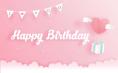 Birthday card in paper cut style.のイラスト素材