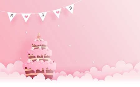Birthday card in paper cut style.のイラスト素材