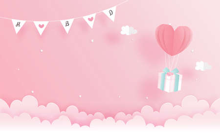 Birthday card in paper cut style vector illustration.のイラスト素材