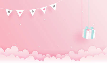 Birthday card in paper cut style vector illustration.のイラスト素材