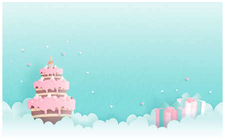 Birthday card in paper cut style vector illustration.のイラスト素材