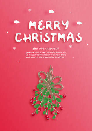 Christmas card in paper cut style. Vector illustrationのイラスト素材