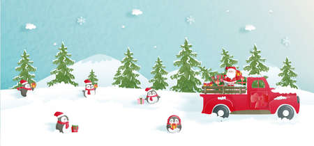 Christmas celebrations with cute car with gift boxes for Christmas cardのイラスト素材