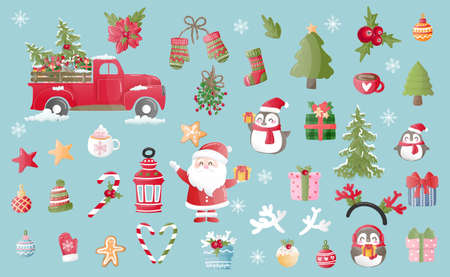 Christmas element in cartoon design for Christmas cardのイラスト素材