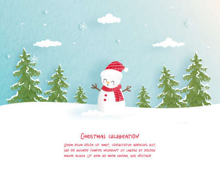 Christmas card with snowmanのイラスト素材