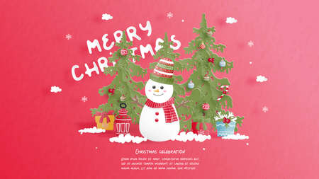 Christmas card with snowmanのイラスト素材