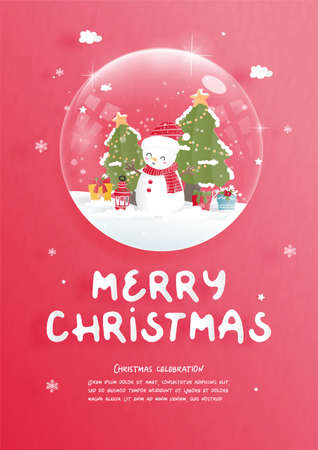 Christmas card with snowmanのイラスト素材