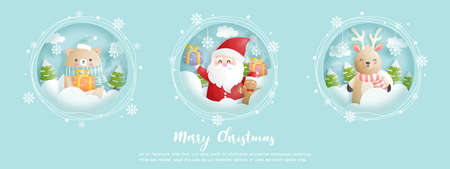 Christmas card, celebrations with Santa and friendsのイラスト素材