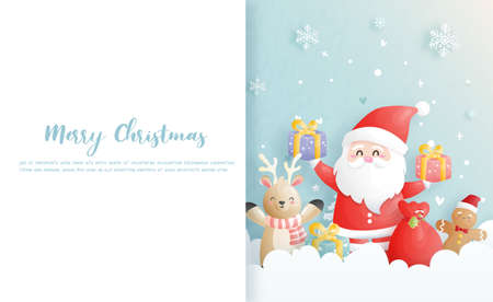 Christmas celebrations with cute Santa and friendsのイラスト素材