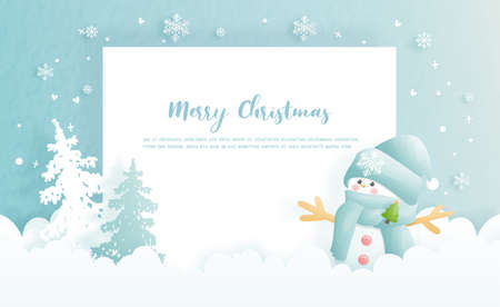 Christmas card, celebrations with cute snowman and Christmas sceneのイラスト素材