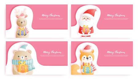 Christmas card, celebrations with Santa and friendsのイラスト素材